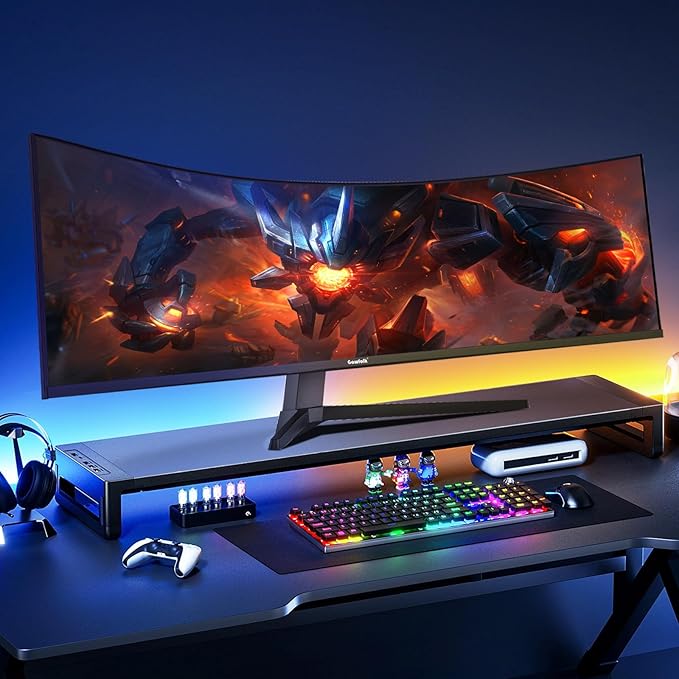Gawfolk 49 inch Ultra-Wide Curved 1500R Gaming Computer Monitor, DQHD(5120×1440), 165Hz, 1MS, FreeSync, 120% sRGB, Height Adjustable PC Screen, HDMI2.1 & DP1.4, Compatible Wall Mount 100*100mm- Black