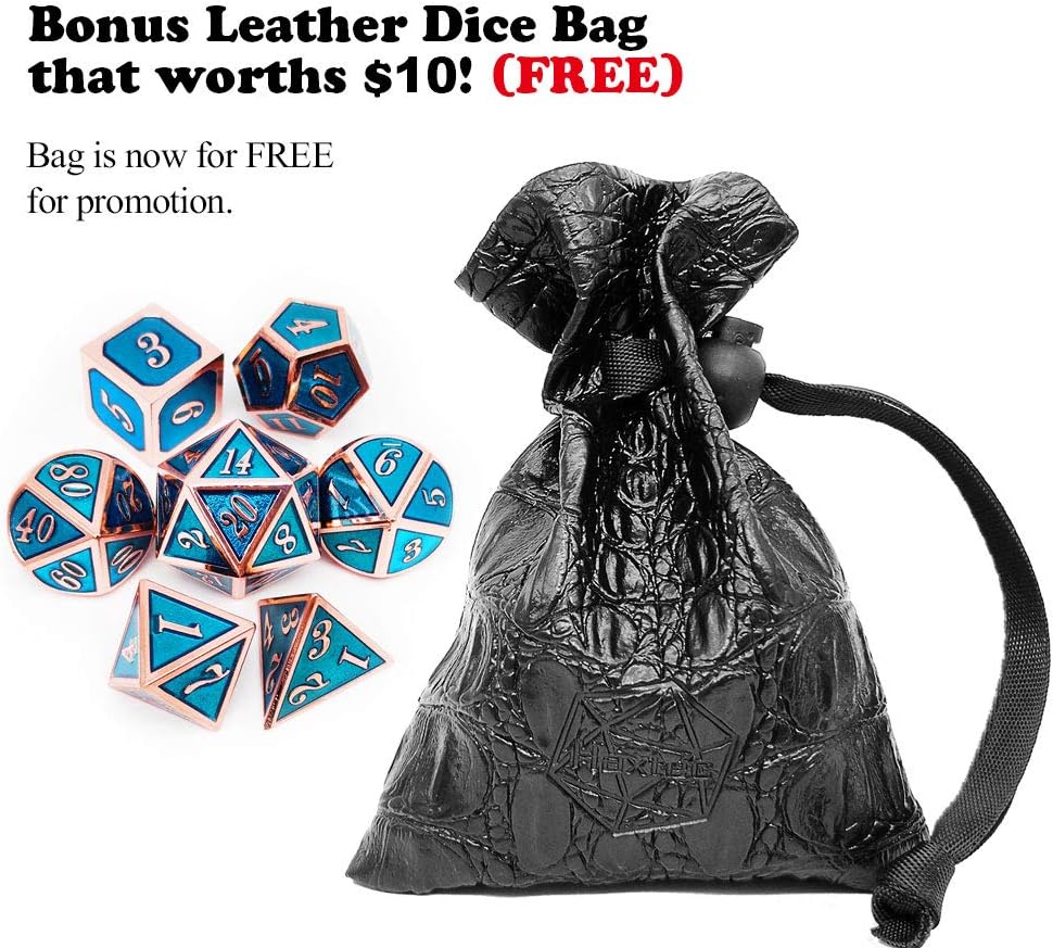 Haxtec Metal DND Dice Set Heavy D&D Dice for Dungeons and Dragons Pathfinder Roleplaying Table Games-Enamel Dice Copper Blue