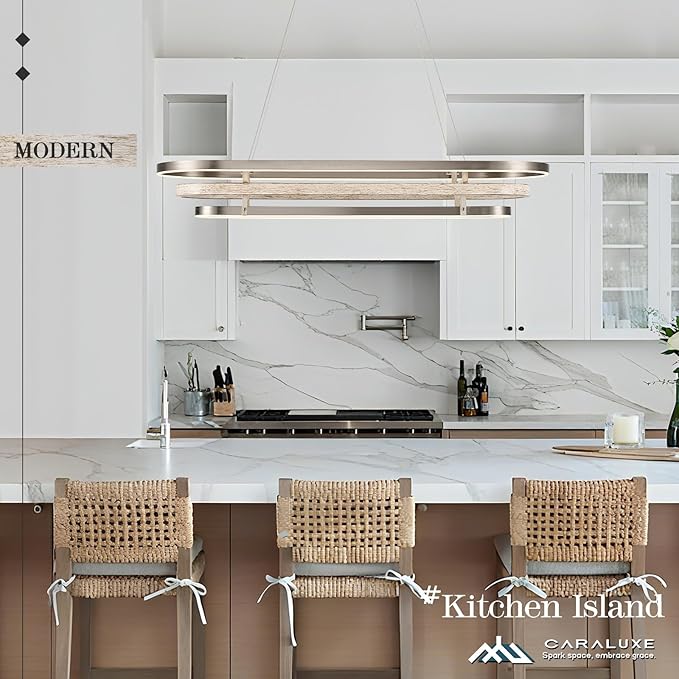 3 Ring LED Chandelier Nickel Rectangular Chandeliers 39in Wood Pirinted Oval Dining Room Chandeliers Over Table Dimmable Weathered Wood Rectangle Chandelier Light for Kitchen Island Study Room