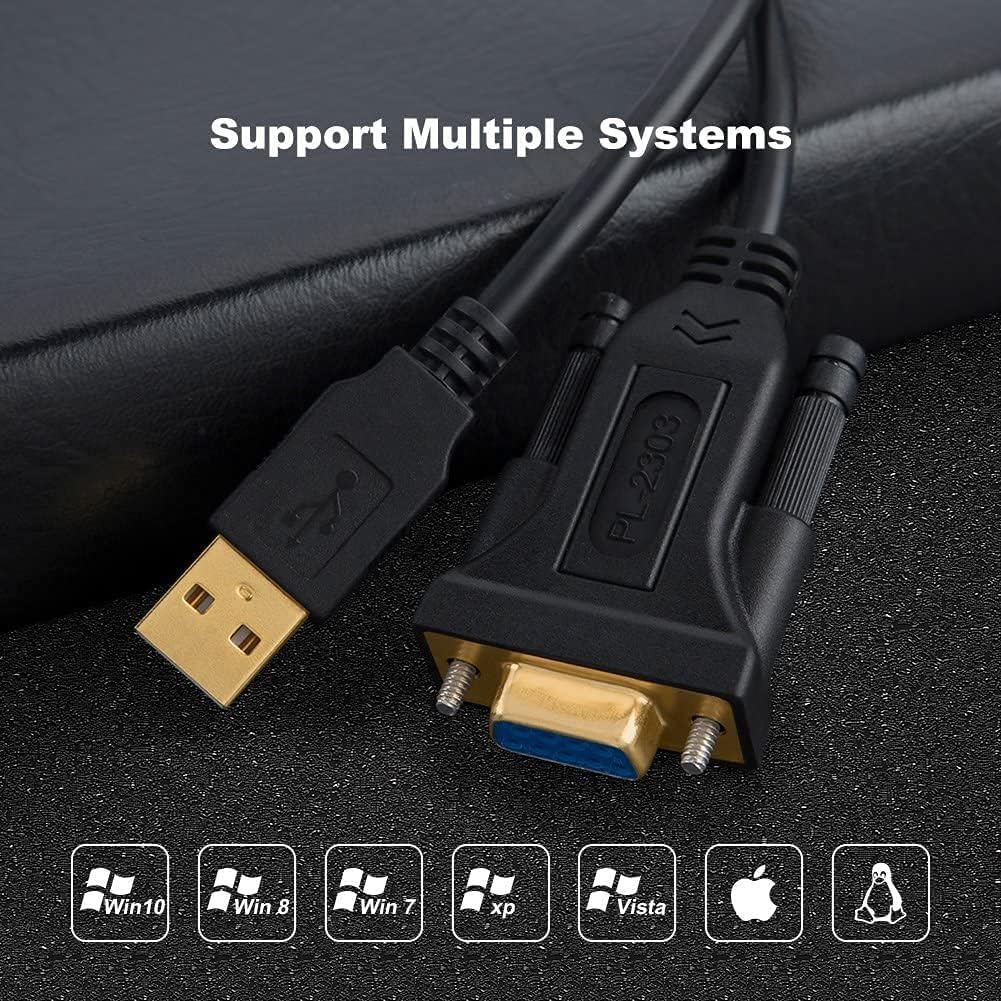 CableCreation [2-Pack] USB to RS232 Adapter with PL2303 Chip 3.3 FT, USB 2.0 to RS232 Female DB9 Serial Converter Cable for Cashier Register, Modem, Scanner, Digital Cameras, CNC, 1M Black