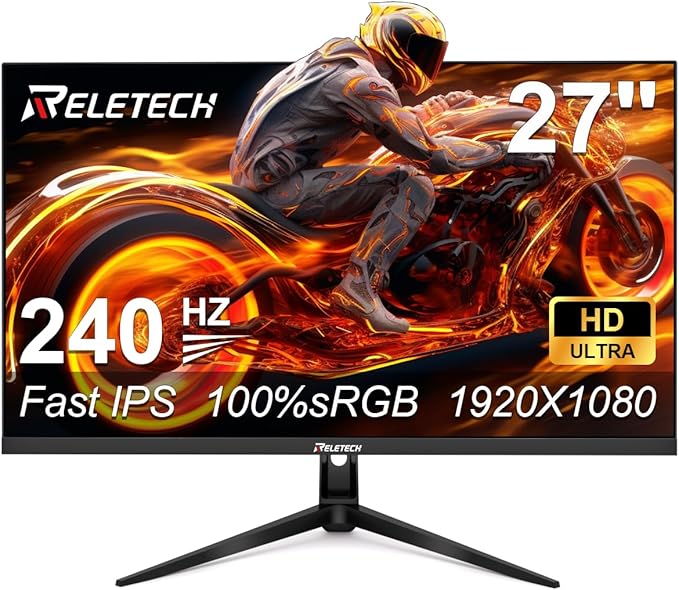 27 Inch Gaming Monitor, FHD 1920 x 1080, 240Hz Refresh Rate, Fast IPS Panel, 1ms Response Time, FreeSync & G-Sync Compatible, 100% sRGB, 16.70 Million Colors, HDMI & DP Ports (R27 Fury)