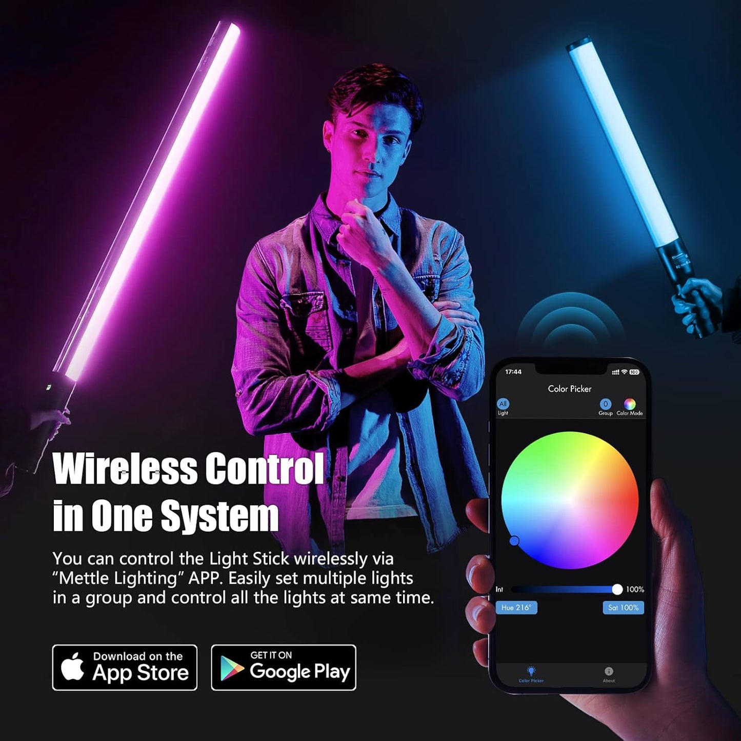 Mettlelite LS800C RGB Light Stick and Mettlelite SPL420C LED Video Light Full Color Video Light with APP Control 2800K-8000K CRI96 TLCI97 RGB CCT HSI Mode LED Light Bundle
