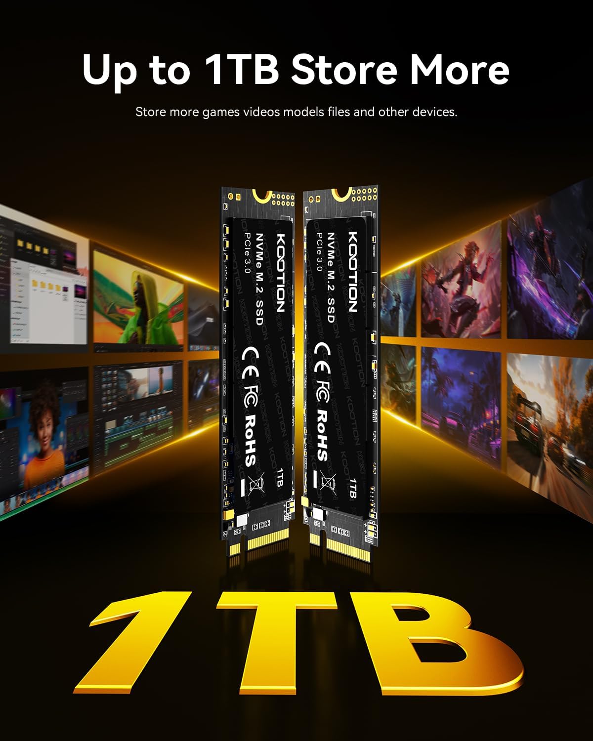 KOOTION 1TB NVMe Internal SSD PCIe 3.0, M.2 2280 NVMe Gen 3 Internal Solid State Drive Up to 3500MB/s, Less Heat for PC/Laptop