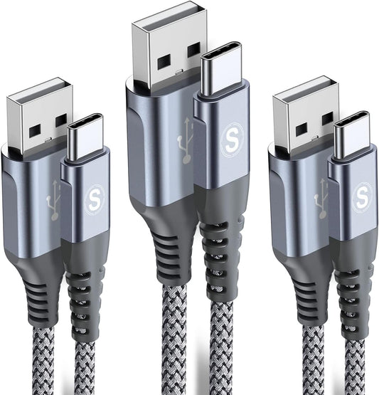 sweguard USB Type C Charger Cable [3-Pack,15ft+10ft+6.6ft] iPhone 16 Charger Nylon Braided Cord for iPhone 16 15 Pro Max Plus Samsung Galaxy S24 S23 S22 S21 S20 S10 Note 20 10 A54 Pixel LG Moto PS5