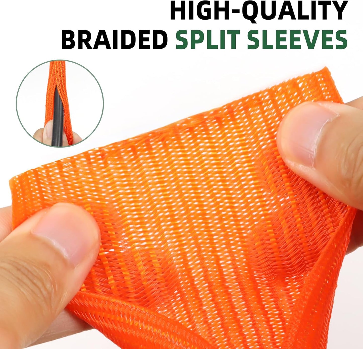 Split Wire Loom Tubing, Cable Protector Sleeve, Braided Cable Management for TV/Computer/Home Theater/Engine Bay, Cord Protectors from Pets No Chew (Orange, 3/8"-25ft)