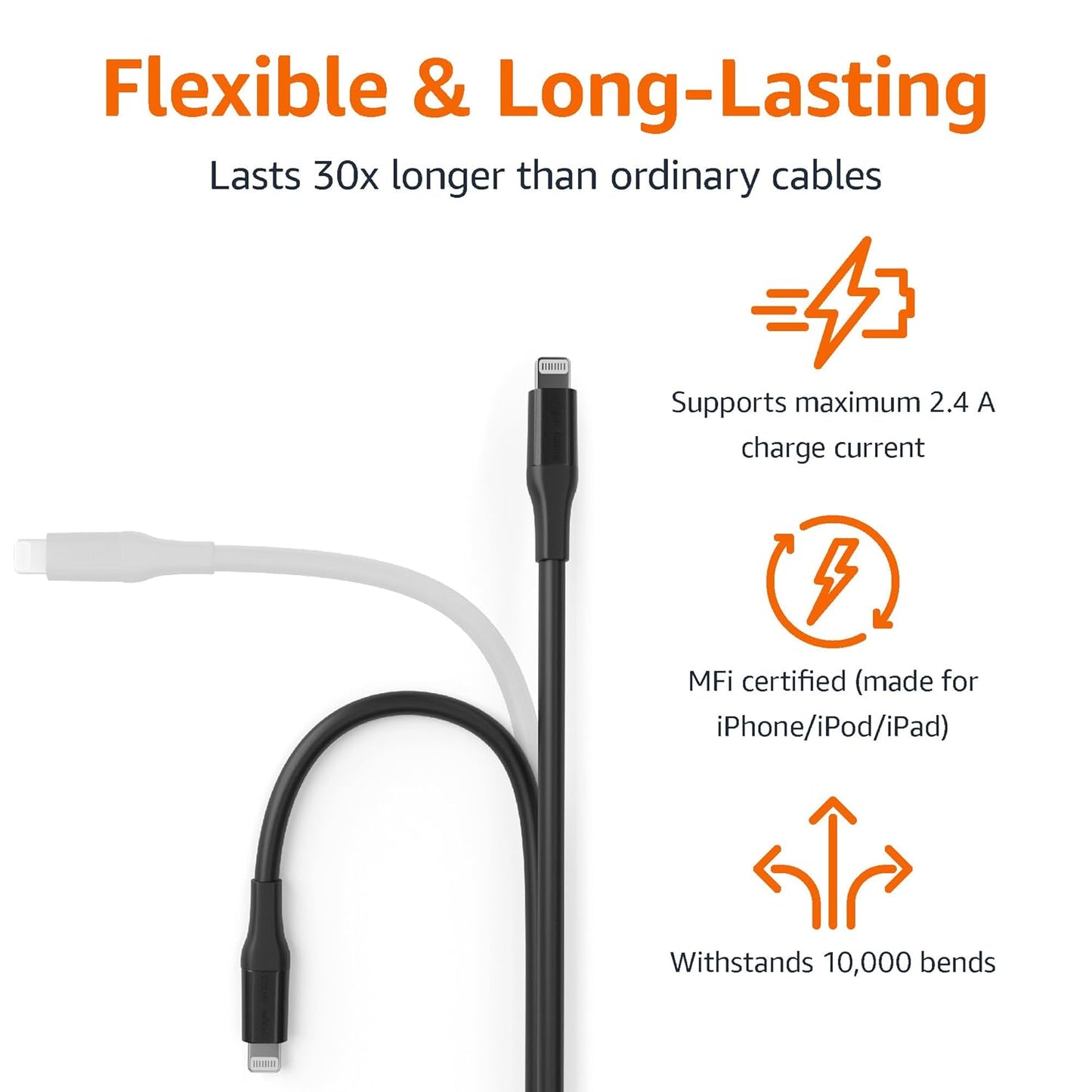 Amazon Basics USB-2.0 Type C to Lightning Cable (MFi Certified), 10 ft, Black