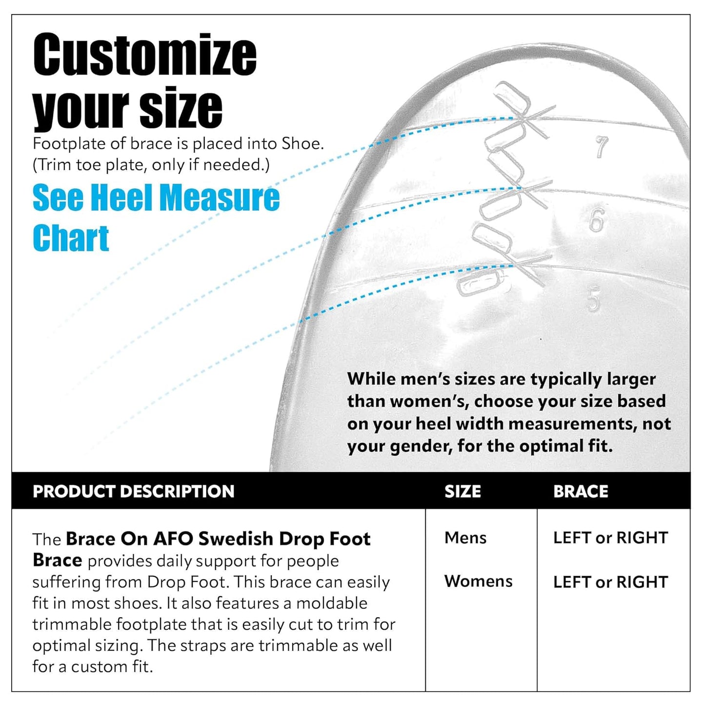 BraceOn AFO Swedish Drop Foot Stabilizer for Walking and Exercise, Drop Foot Braces for Men, AFO Brace & Foot Drop Braces, Foot Boot for Injured Foot, Men, Right