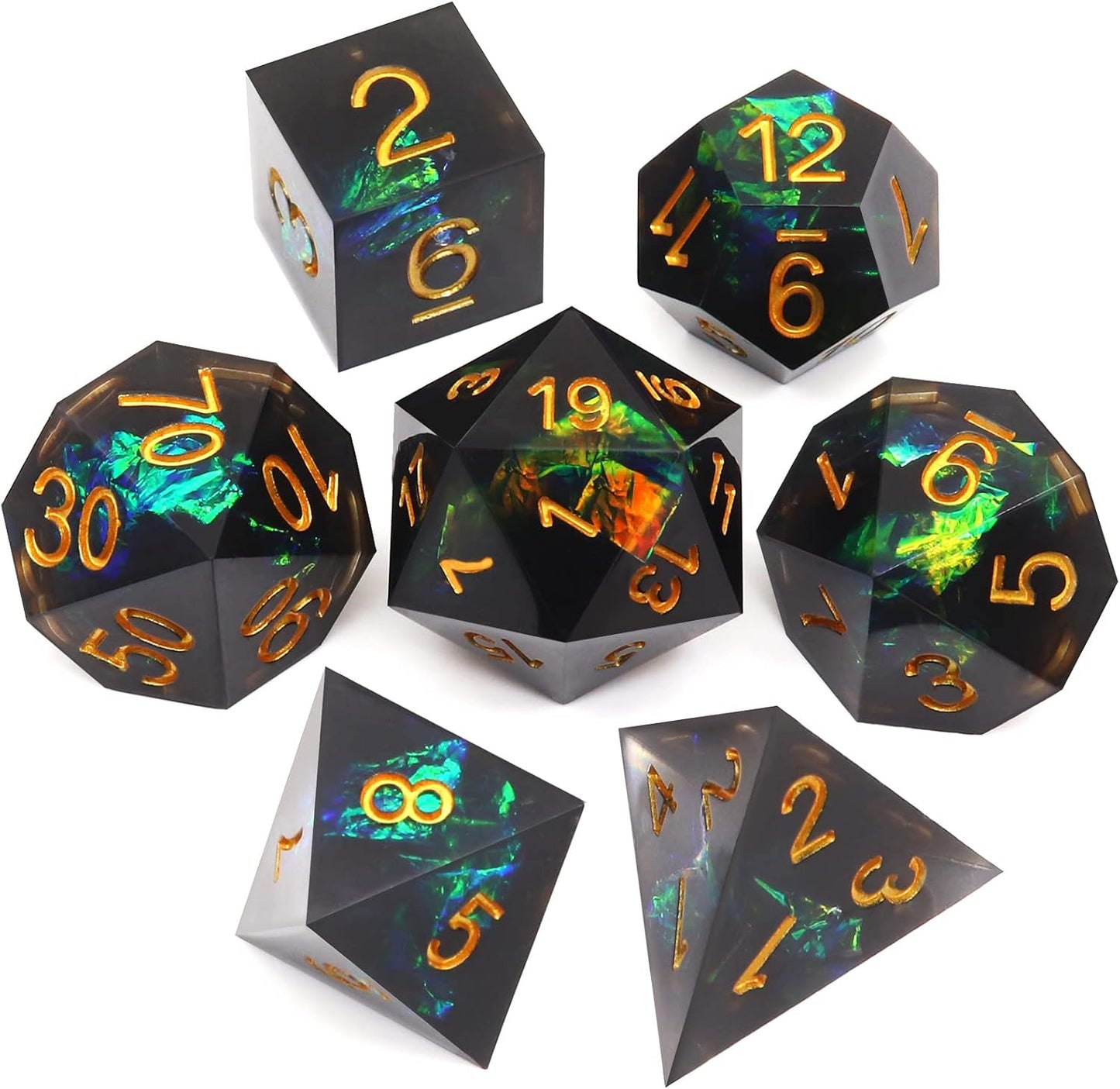 Haxtec DND Dice Set Black Sharp Edge Resin Dice with Dice Case Iridecent D&D Dice for RPG Compatible with Dungeons and Dragons DND Gift-Black Galaxy