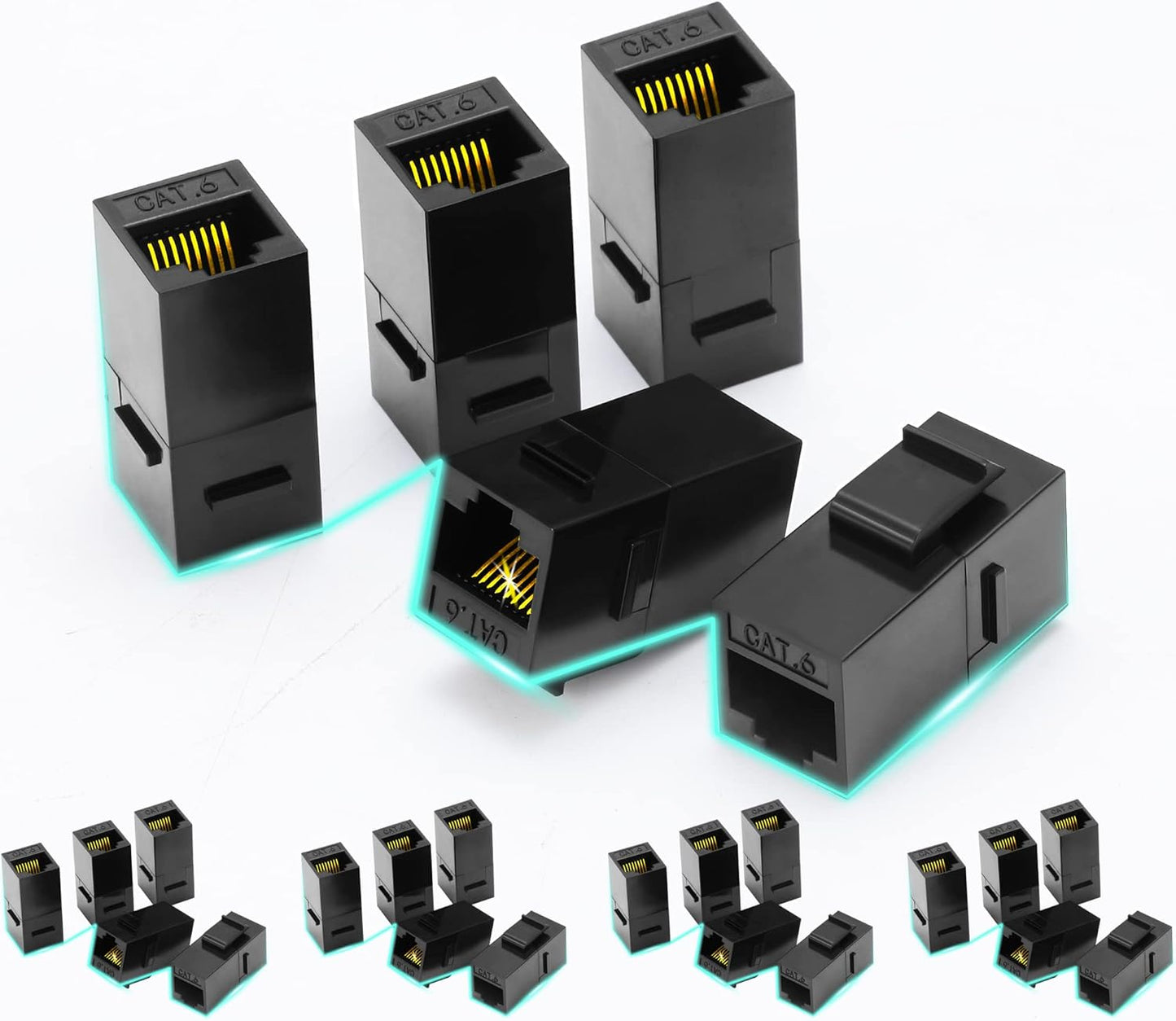 Rapink RJ45 Coupler Inline Keystone Jack, Female to Female RJ45 Keystone Coupler 25 Pack for Ethernet Cat6/Cat5e/Cat5 Cable Extender with Gold Plated Black
