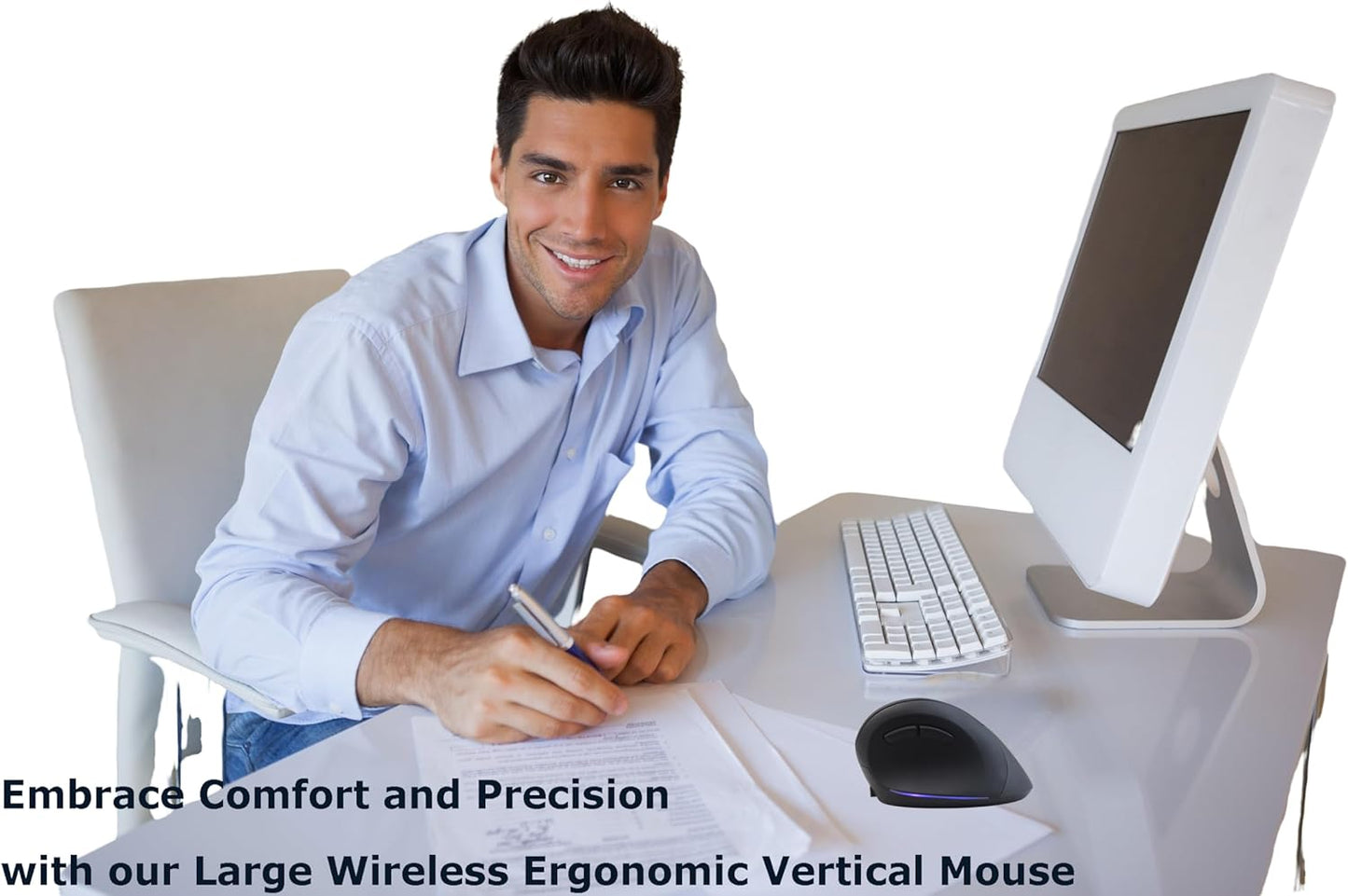Wireless Mouse Ergonomic Vertical Mouse for Large Hands Rechargeable Big Quiet Silent Ergo Blue LED Light 3600DPI Carpal Tunnel Comfortable Cordless Mice for PC Laptop Computer Macbook Office Gift