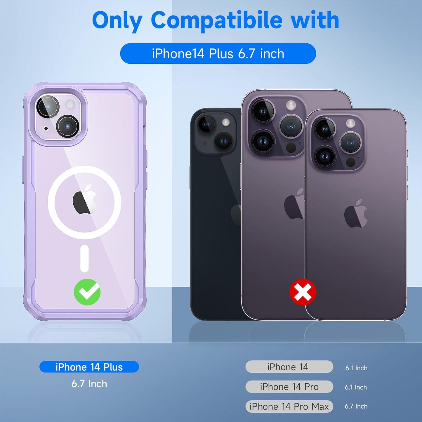 seacosmo for iPhone 14 Plus Case, Full Body Bumper with Built-in 9H Tempered Glass Privacy Screen and Camera Lens Protector, Compatible with MagSafe, Shockproof Phone Case, 6.7", Light Purple