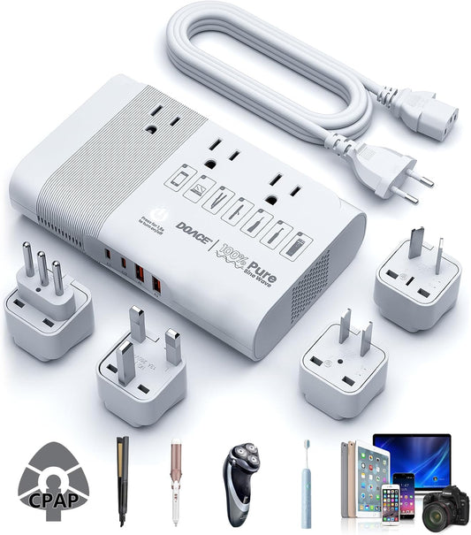 [Game-Changer] DOACE 500W Max 220V to 110V Converter, 50Hz to 60Hz Voltage Converter for European Travel, 100% Pure Sine Wave Power Converter US to Europe for CPAP Hair Straightener Laptop Cell Phone