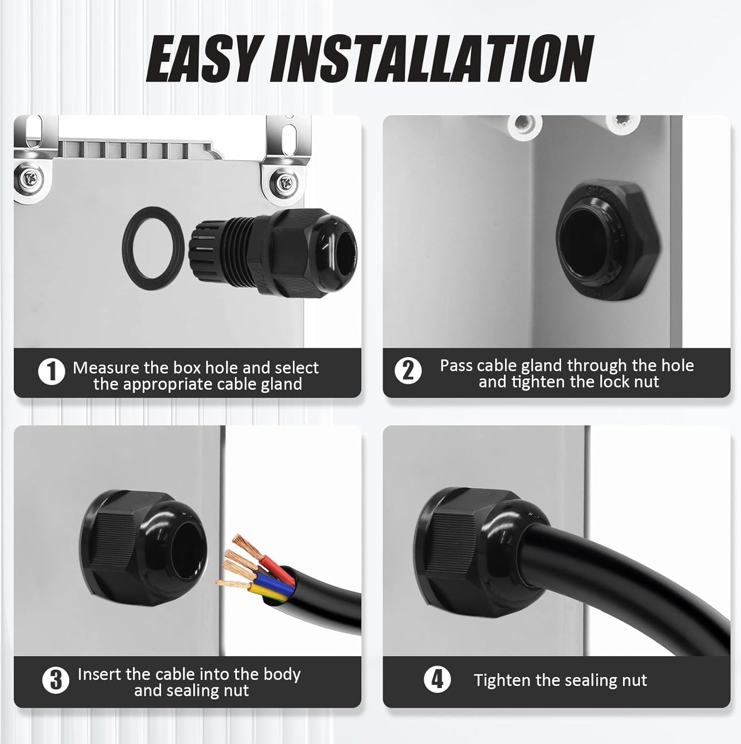 12 Pcs 1/2" NPT Nylon Cable Glands, Grey Strain Relief Cable Cord Connector IP68 Waterproof Junction Box Wire Protectors Adjustable for 6-12mm Cable Diameter