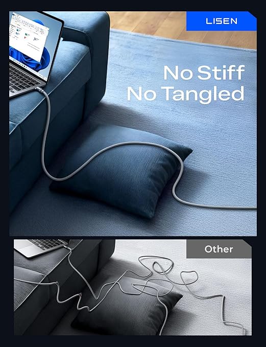 LISEN USB C Cable 10FT, Chubby 100W USB C to USB C Fast Charging Cable, Soft Silicone Long USBC to USBC for iPhone 17 Air 16 15 Pro Max, Samsung S25, MacBook Pro/Air, Switch 2, iPad