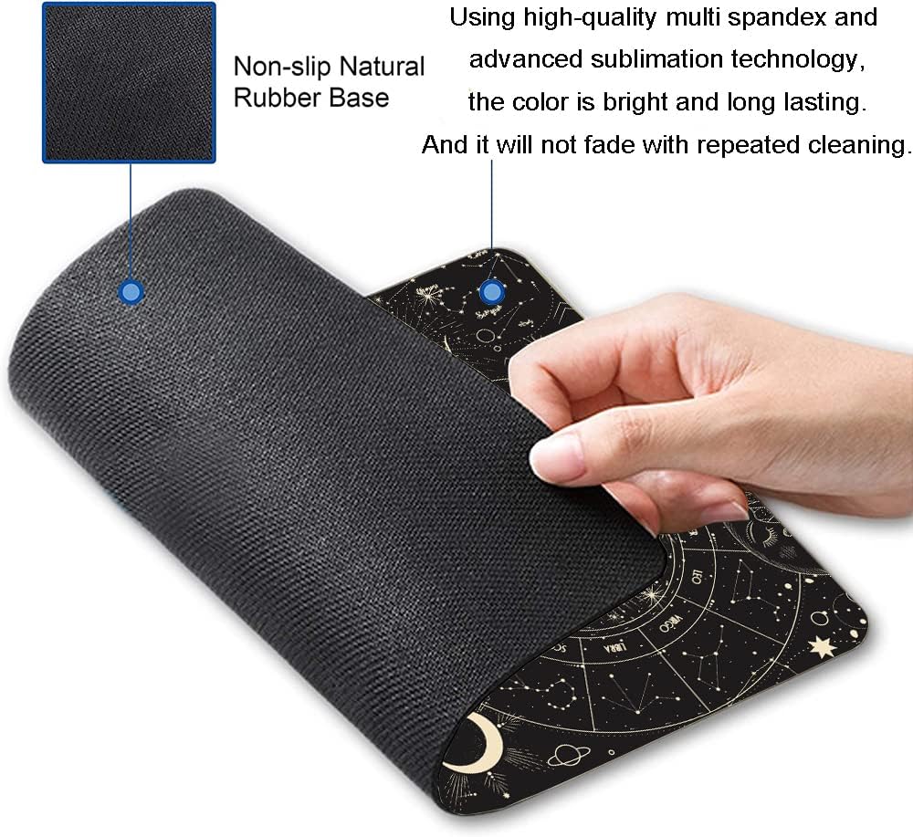 Hokafenle Mouse Pad, Square Personalized Computer Mouse Pads with Planet Design, Washable Mouse Mat, Gaming Office Home Non-Slip Rubber Base Mousepad, Moon and Sun