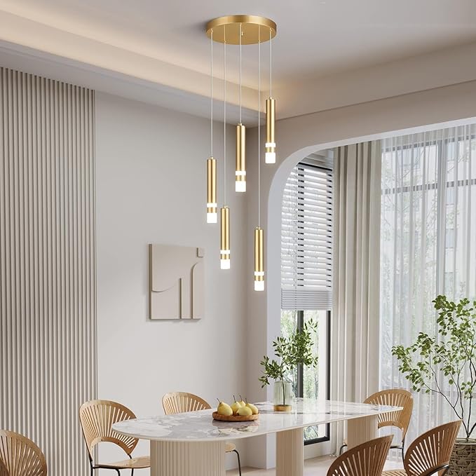 5-Light Modern Pendant Light Kitchen Island Light Fixture Dimmable LED Gold Mini Pendant Lights Dinning Room Kitchen Chrome Pendant Lighting