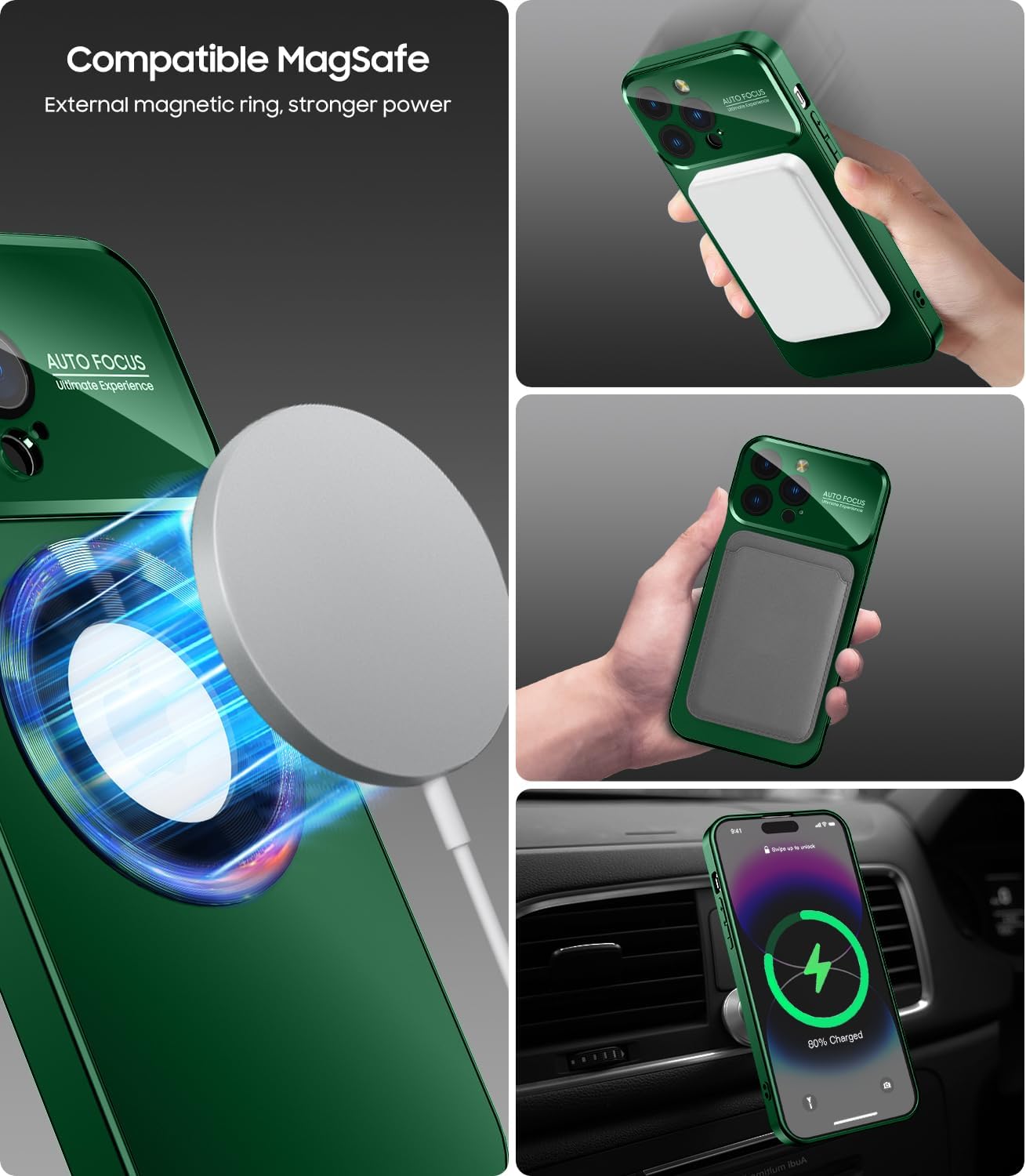 Magnetic for iPhone 12 Pro Max Case, Compatible with MagSafe, Built-in Camera Lens Protector, Logo View, Military Grade Drop Proof Phone Case Cover, Green