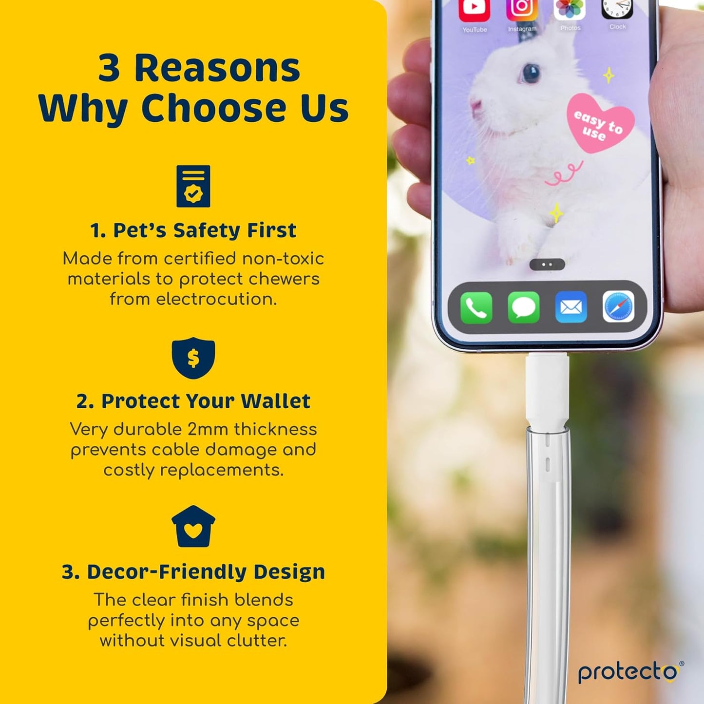 PROTECTO 2-Pack Heavy Duty Cord Protectors from Pets No Chew Solution, 7ft Easy to Use Dog & Cat Cord Protector, Clear & Odorless Critter Cord Covers for Pets, Power Audio Video Wire Protector Tubing