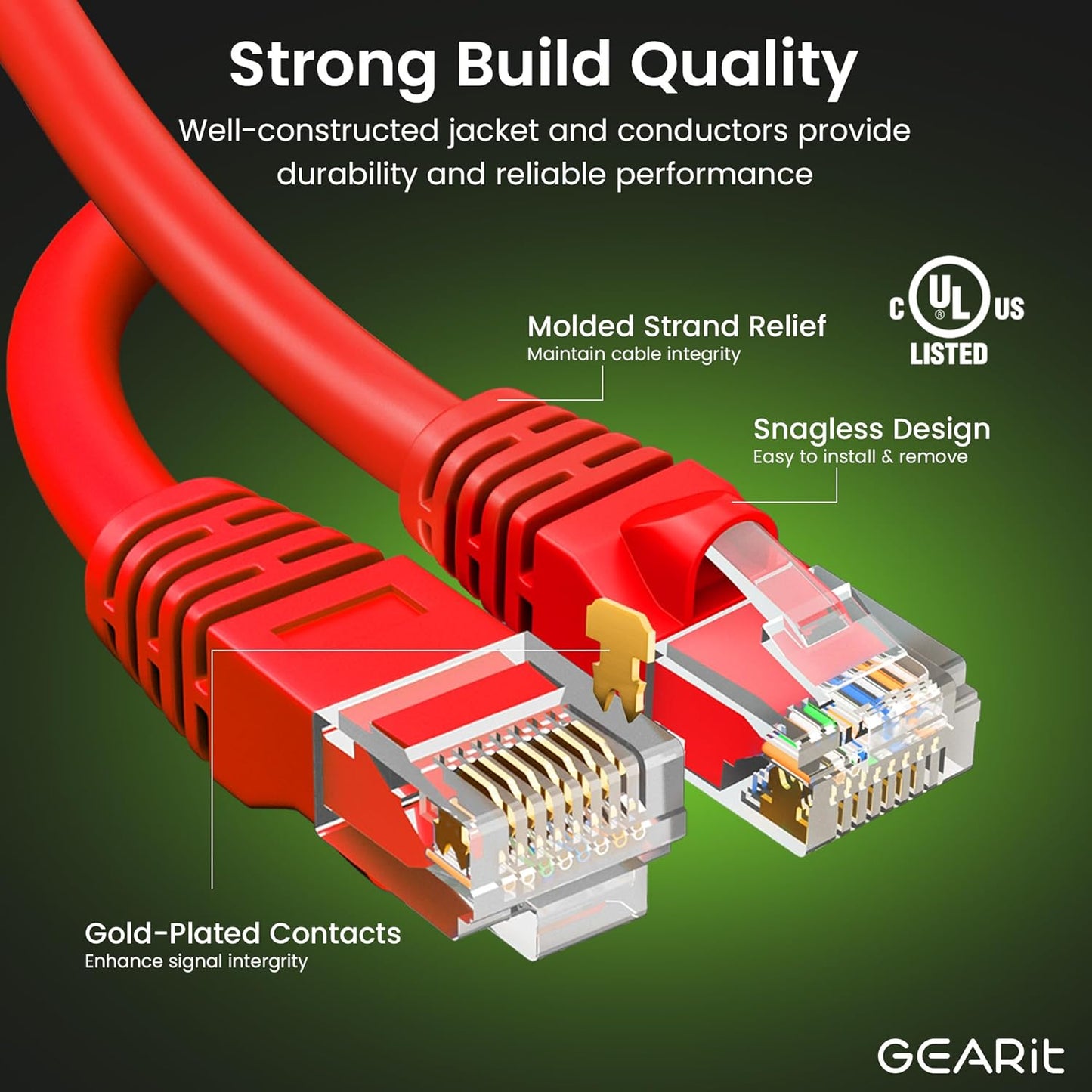 GearIT Cat 6 Ethernet Cable (24-Pack 1 Foot) Cat6 Network Patch, 10Gbps, RJ45, Snagless Cord, Gold-Plated Connectors, Internet for PC, TV, Tablet, Router, Printer, Servers, IT Data Center - Red