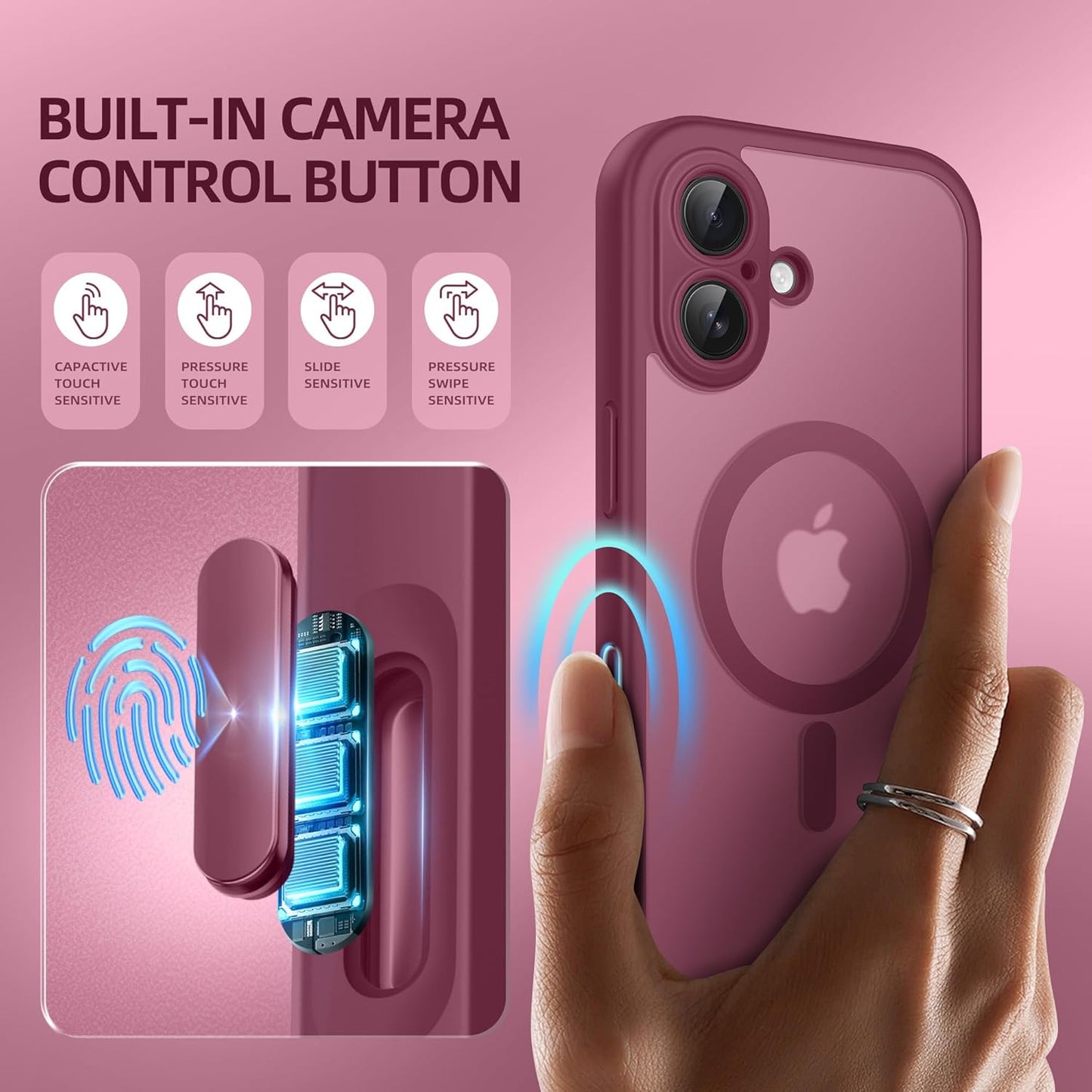 BERFY Magnetic for iPhone 16 Plus Case, Compatible with MagSafe, Built-in Privacy Screen Protector and Upgraded Camera Protection, Anti-Spy Full Body Shockproof Phone Case for 16 Plus 6.7", Dark Red