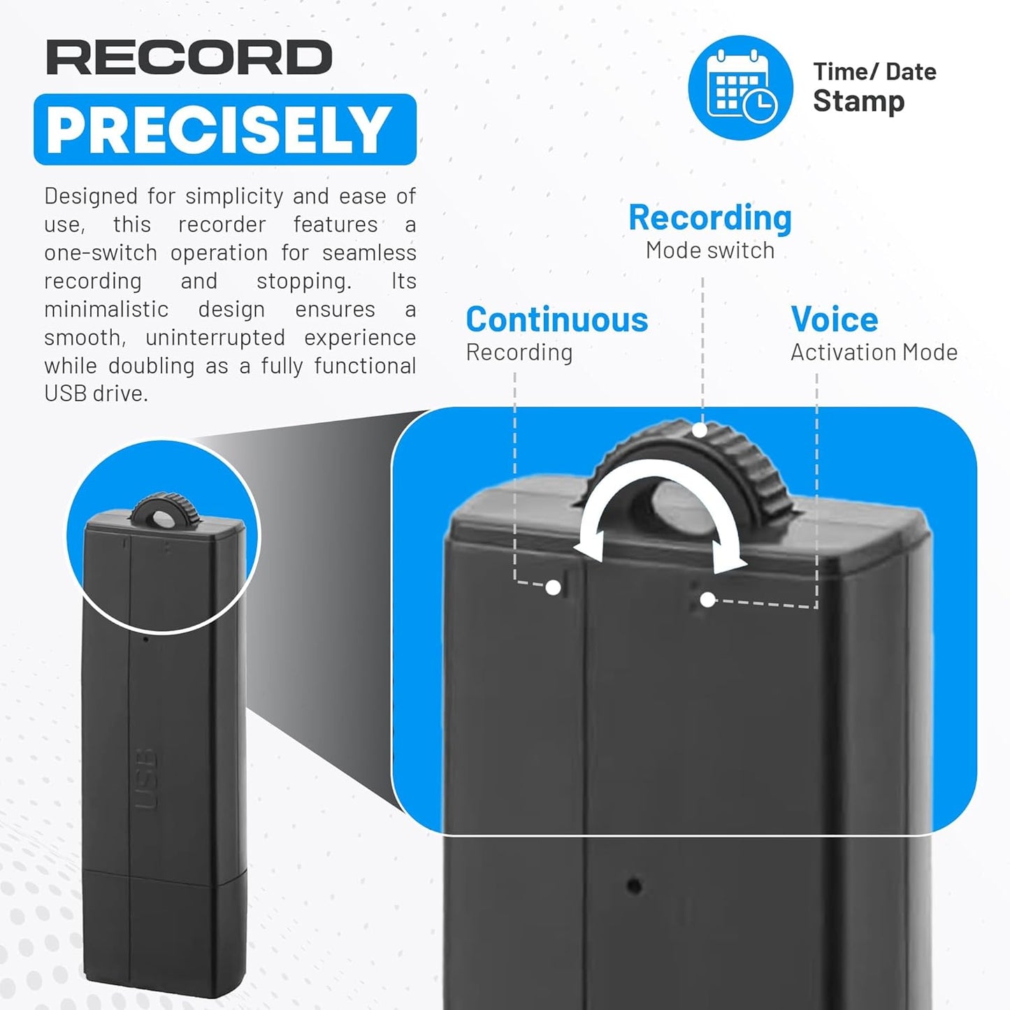 USB Audio Note Device 288-Hour Storage | Hands-Free Audio Capture | Extended Battery Life | Easy File Transfer | Compact Device for Meetings, Lectures & Personal Notes