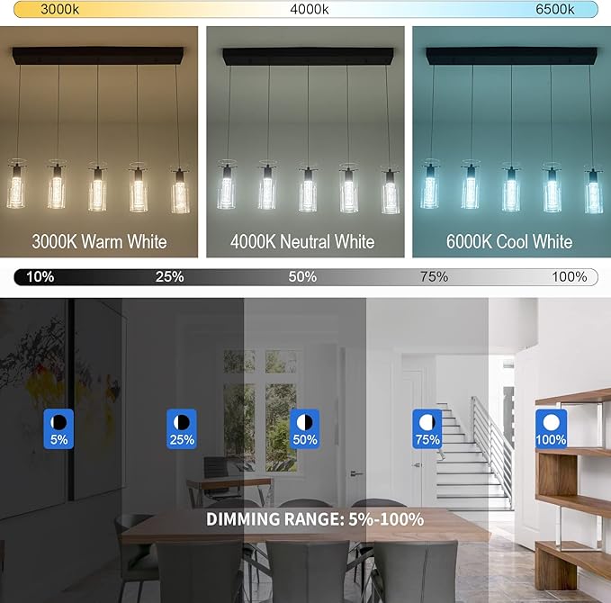 Black Pendant Lights, Modern Pendant Light Kitchen Island Pendant Light Fixtures, Modern Island Light with Bubble for Kitchen, Dimmable Kitchen Chandelier Light Fixture (25W, 5-Light)