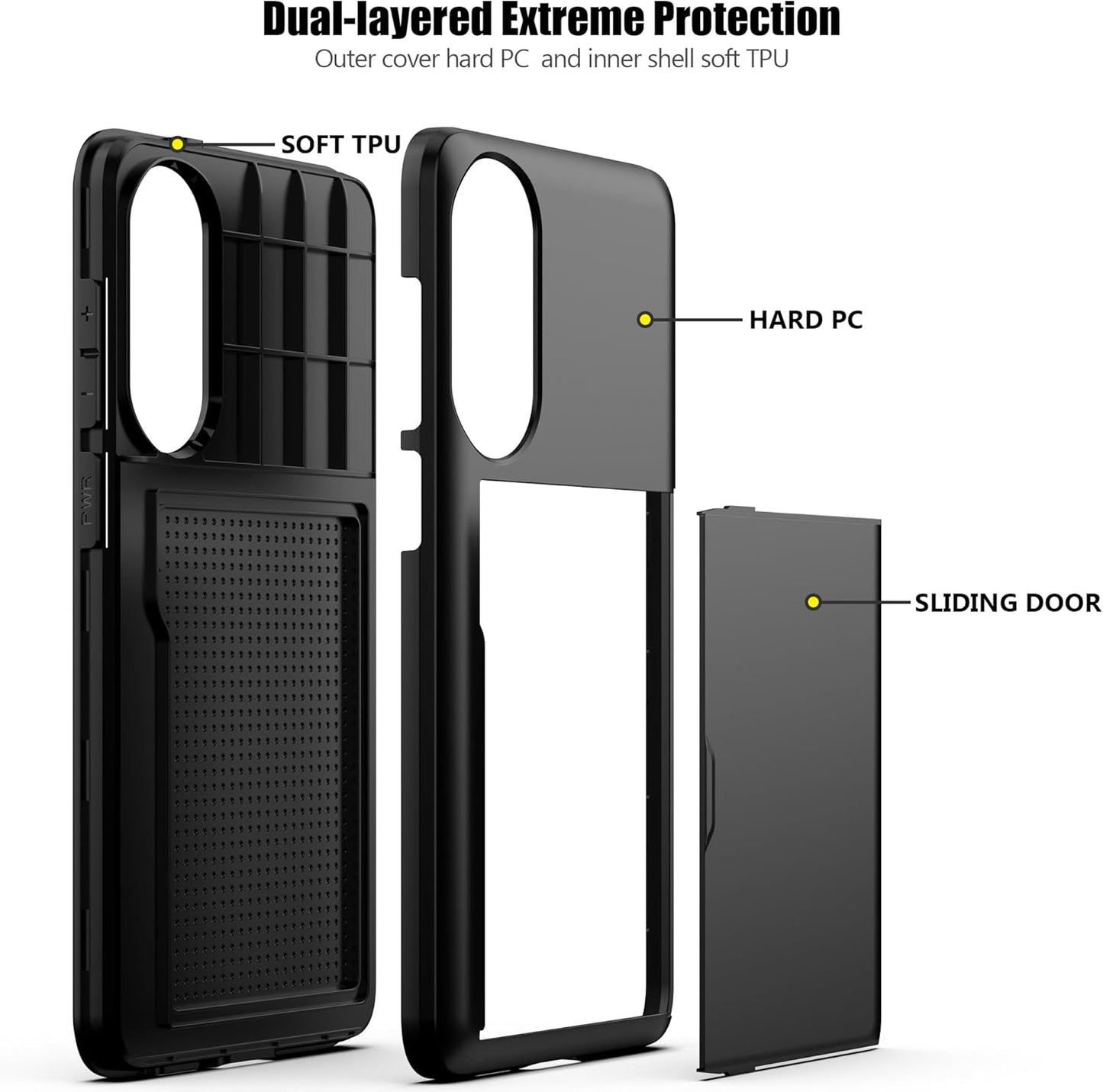 Nvollnoe for Samsung Galaxy S25 Edge Case with Card Holder Dual Layer Heavy Duty Protective Case Hidden Card Slot Slim Wallet Cover for Samsung S25 Edge 6.7''(Black)