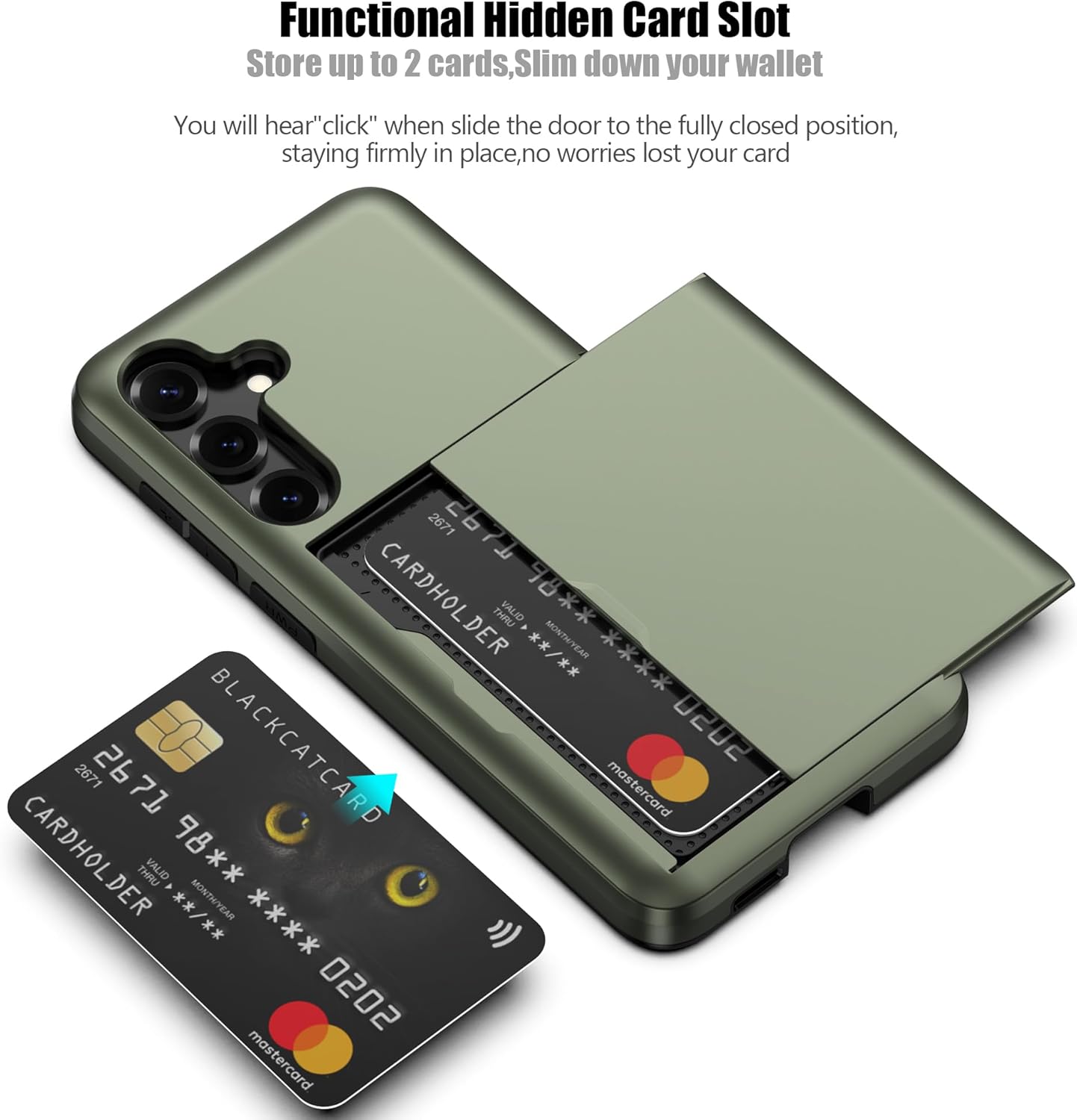 Nvollnoe for Samsung Galaxy S25 Case with Card Holder Dual Layer Heavy Duty Protective Case Hidden Card Slot Slim Wallet Cover for Samsung S25 6.2''(Green)