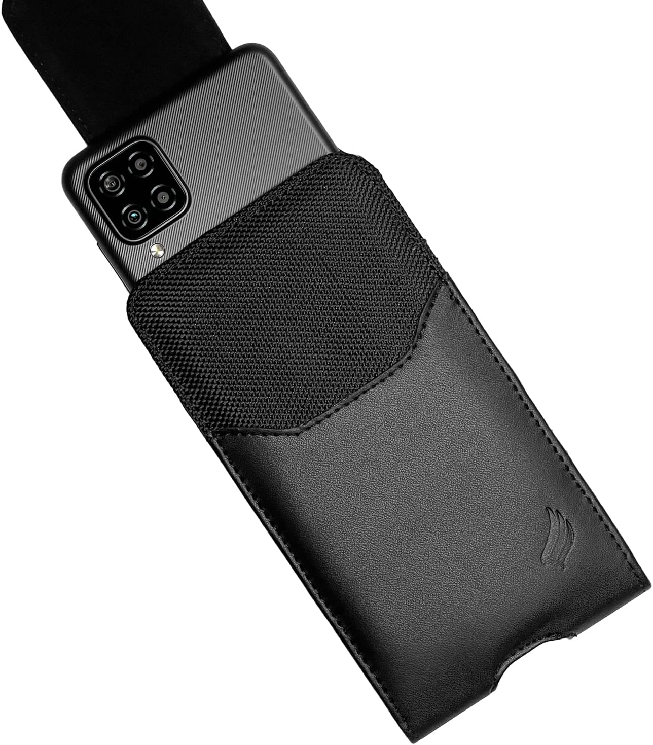 Leather Cell Phone Holster for T-Mobile REVVLRY+, REVVL 4, AT&T Fusion Z, Motivate, Jitterbug Smart3, Kyocera DuraSport 5G - Vertical Case Waist Carrying Pouch with Belt Clip/Loops, Black