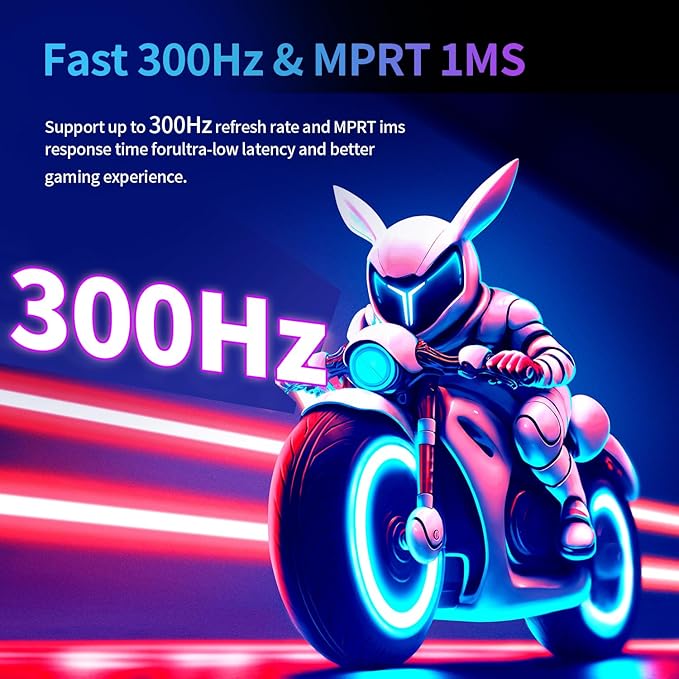 ZZA 27" Curved Gaming Monitor 300HZ Computer Monitor, FHD 1080p 1ms 1800R VA Screen, 99% sRGB, Support AMD FreeSync, Blue Light Filter, HDMI*2 & DP*2, VESA Mounting Compliant- White