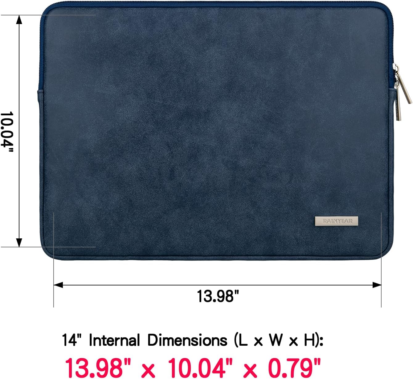 RAINYEAR 14 Inch Laptop Sleeve Protective Case PU Suede Leather Zipper Padded Cover Water Resistant Carrying Bag Compatible with 14" Notebook Computer Chromebook(Deep Blue)