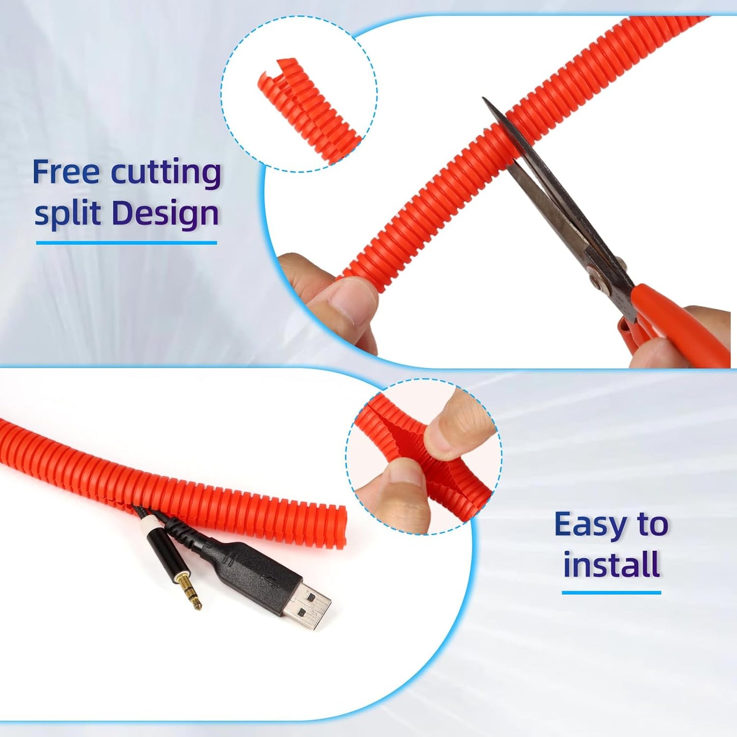 Split Wire Loom Tubing, 10,25ft Cord Protectors from Pets No Chew, Flexible Wire Covers Cord Protectors, Protective Split Cable Sleeve for Automotive Home Industrial Wires(Red, 0.51inch-10ft)