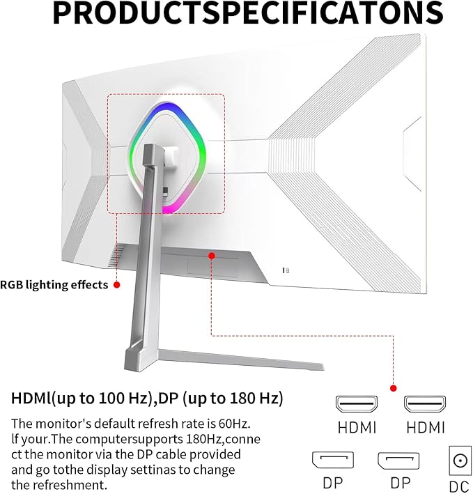 ZZA UltraWide 34 Inch Curved Monitor 1500R PC Screen 180hz Refresh Rate WQHD 3440x1440 Computer Gaming Monitor VA PanelAMD FreeSync Premium | HDR10 | 99% sRGB | VESA