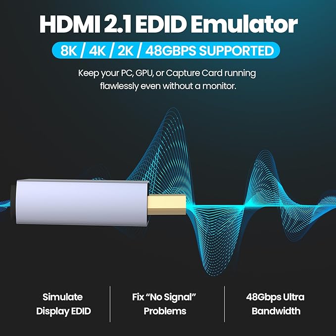 EVanlak Hdmi Passthrough Edid Emulator Adapter Dummy Plug Virtual Monitor Headless Ghost Display Adapter-1080P60hz to 8K30Hz-1pack