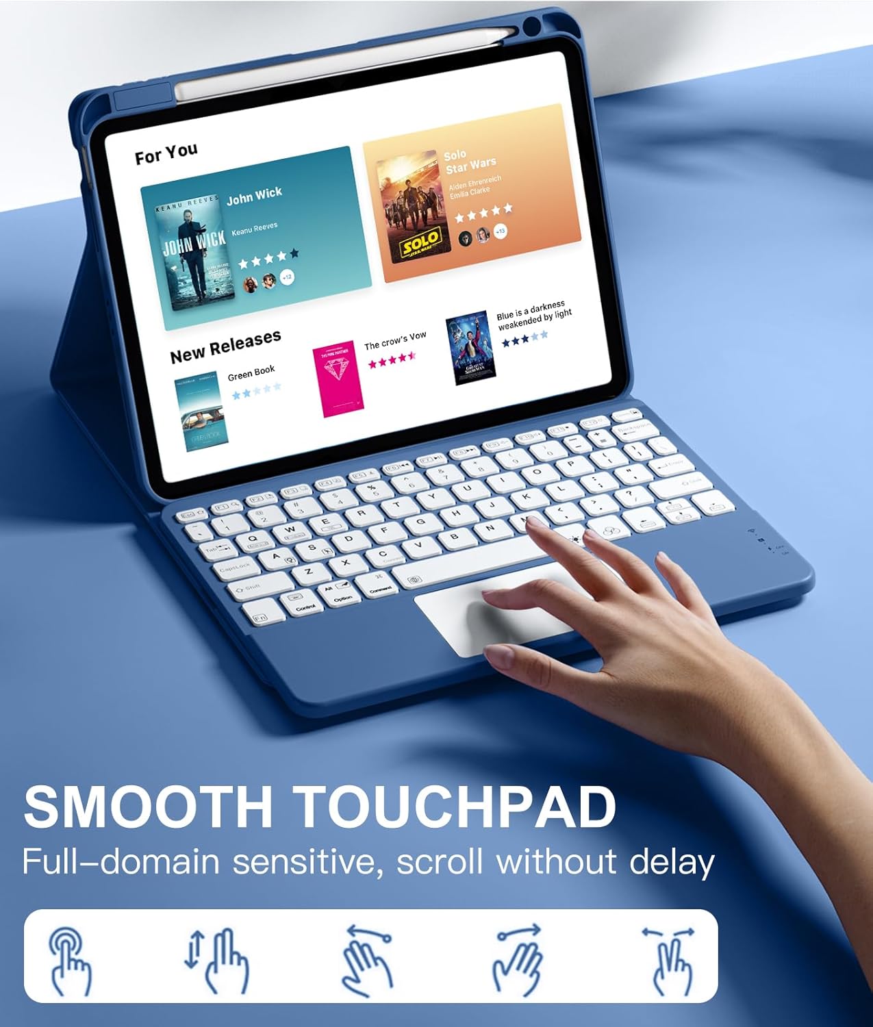 Compatible with iPad Air 11 Inch & Air 5th/ Air 4th Generation Case with Keyboard - Multi-Touch Trackpad, 7-Color Backlit, Detachable Folio Cover for Air 11-inch M3/M2 (2025/2024) (Navy Blue)