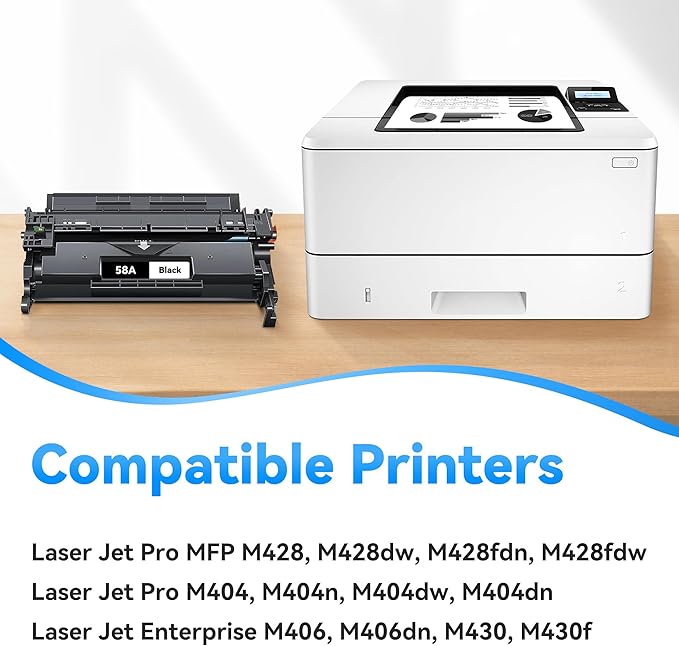 58A Toner CF258A Toner Cartridge Black Compatible with HP 58A 58X CF258A CF258X CF258 Ink Cartridge with Chip for Laserjet MFP M428fdw M428dw M428fdn Pro M404n M404dn M404dw M404 Printer(2 Pack)