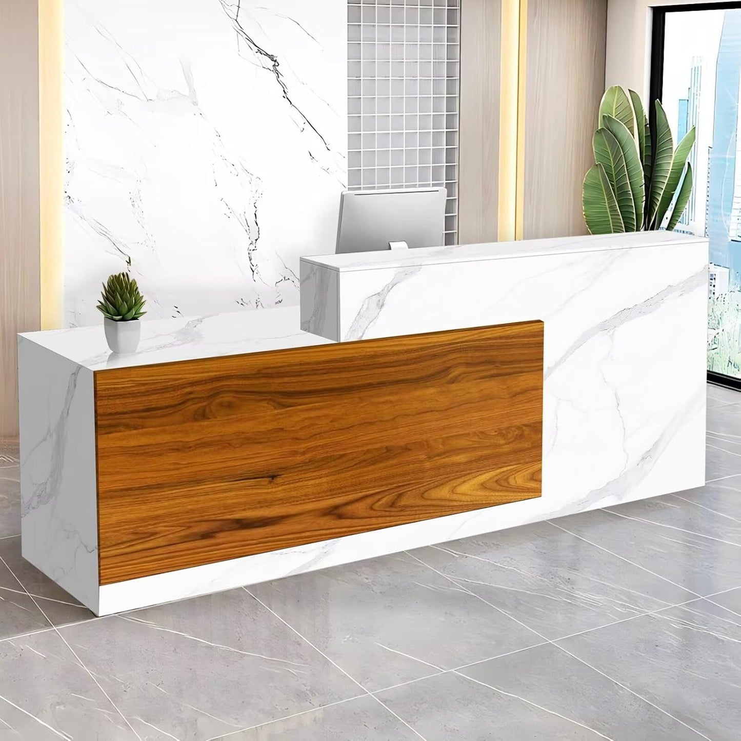 Reception Desk with Counter Modern Checkout Counter with Lockable Drawer Keyboard Tray Receptionist Desk for Office Salon Reception Table M Left 47inch/120cm