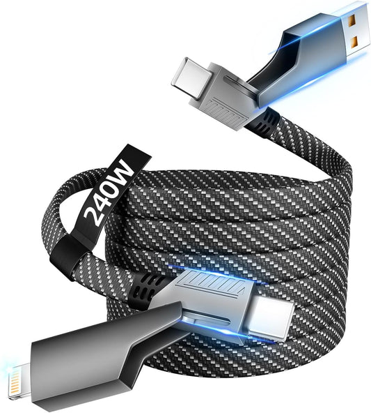 IDISON USB C Cable, 240W MAX 4 in 1 Charging Cord 5FT with E-Mark Chip, Fast Charging USB A/C to C/Lightning Cable for iPhone 16/15/14/13 Series, MacBook/Pad/Android/Tablets and More