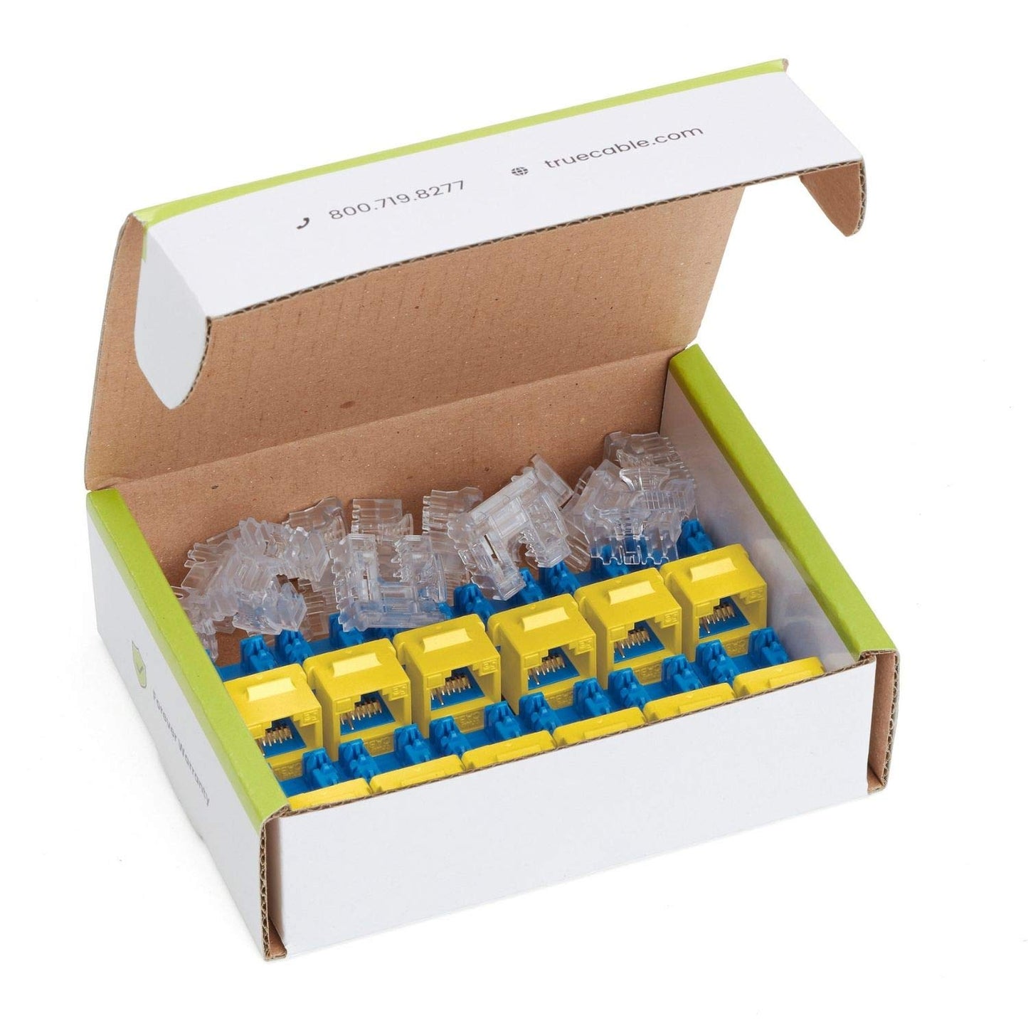 trueCABLE Cat5e Keystone Jack, Unshielded (UTP), 90 Degree Punch-Down, PoE++ (4PPoE) 100W, UL Listed, ETL Verified, ANSI/TIA Certified, Modular RJ45 Female, Yellow, 12 Pack