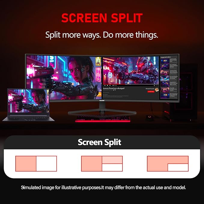 Gawfolk 49 Inch Ultra-Wide Curved Gaming Monitor, 120Hz Ultrawide PC Screen 5120x1440, FreeSync, Height Adjustable, HDMI 2.1/DP 1.4, Compatible Wall Mount