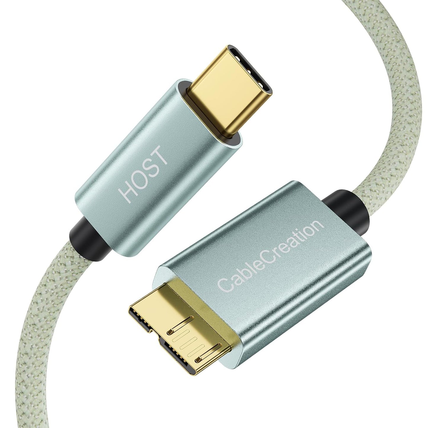 CableCreation 1FT USB C to Micro B Cable,10Gbps Speed External Hard Drive Braided,USB 3.1 Type C to Micro B Work for iPhone 15 Series,Seagate WD Westgate My Passport,MacBook Pro/Air, iPad/Tablet,Green