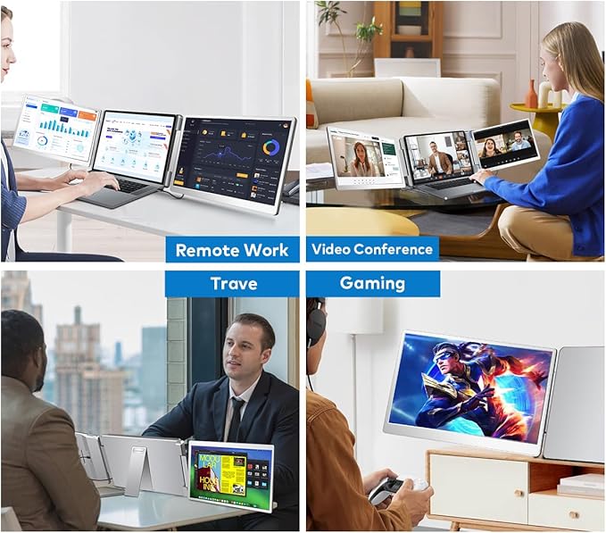 S7 Laptop Screen Extender,14-inch Portable Travel Triple Monitor-Left Screen 360° Flip,FHD 1200P IPS Triple Screen Laptop Monitor Extender for 12-16.5" Laptops,Compatible with Win and MacBook,Gray