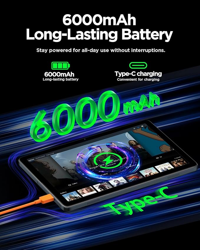 Tablet,10.1" Android Tablet with Octa-core Processor,12GB RAM+192GB ROM (64GB ROM+128GB TF Card Included),1280x800 IPS HD Screen,6000mAh,Dual Camera,WiFi 6,BT 5.4,Android 15 Tablets 2025,Space Gray