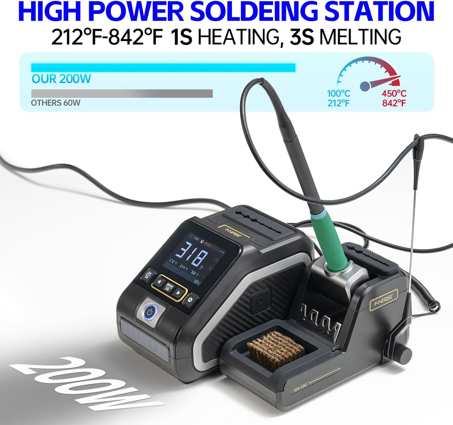 FNIRSI DWS-200 200W 210 Precision Digital Soldering Station Kit with 3 F210 Soldering Iron Tips and 2 Helping Hands, Temp Value & Curve Mode, 3 Temperature Storage, Full-Color Display