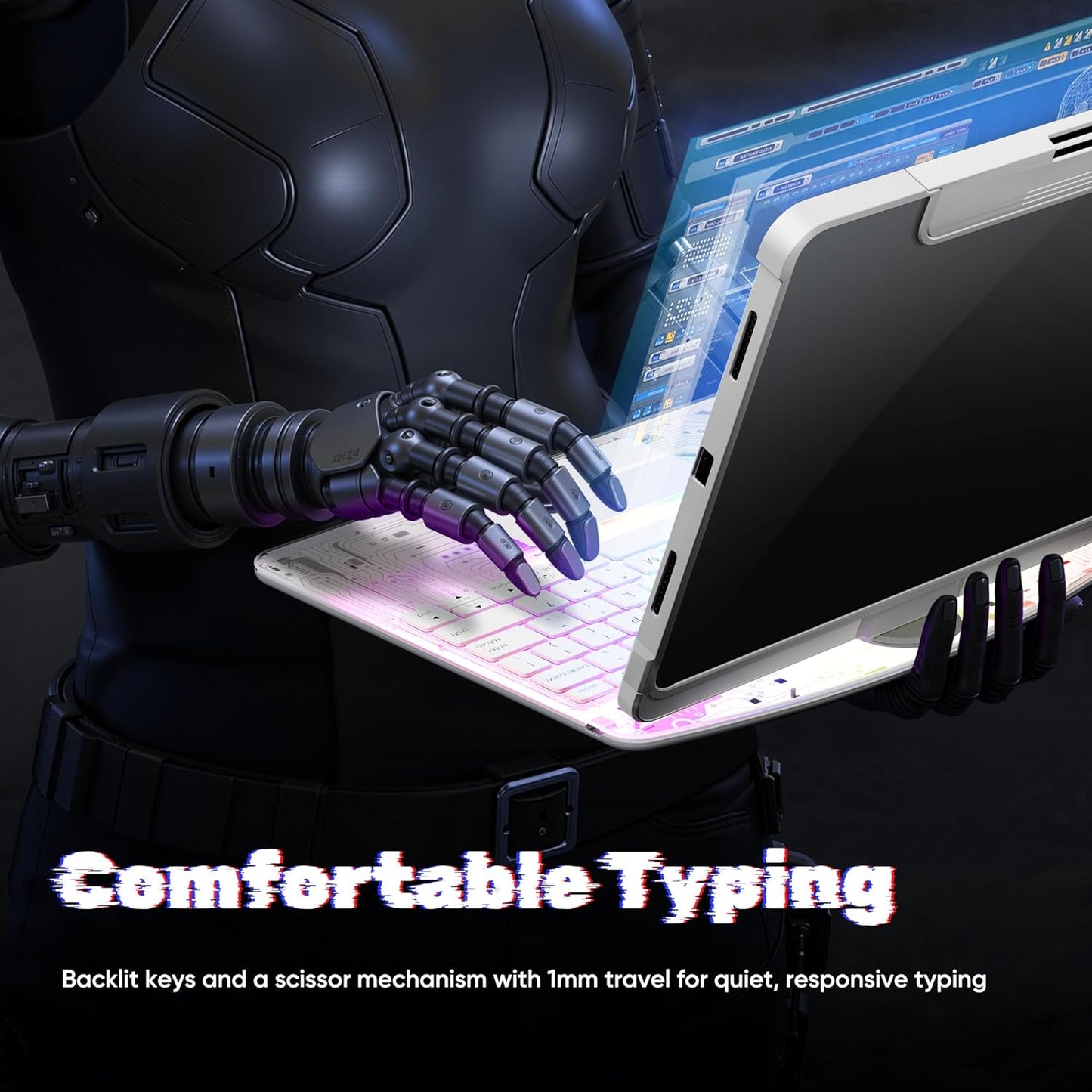 KITONE Transparent Case with Wireless Keyboard for iPad 10.2-in (7th, 8th, and 9th Gen), 7 Colors Backlight, Trackpad, 360°Rotating Stand, Tech Style