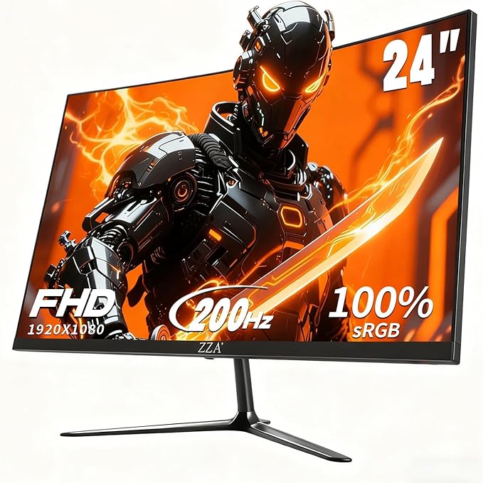ZZA 24 Inch FHD 1080P 200Hz|144Hz Curved Gaming Monitor, 1ms MPRT, VA Panel, 2800R Curvature, AMD FreeSync, Ultra-Thin Bezel, for Esports, PS5, Xbox Series X/S, PC, VESA Mount