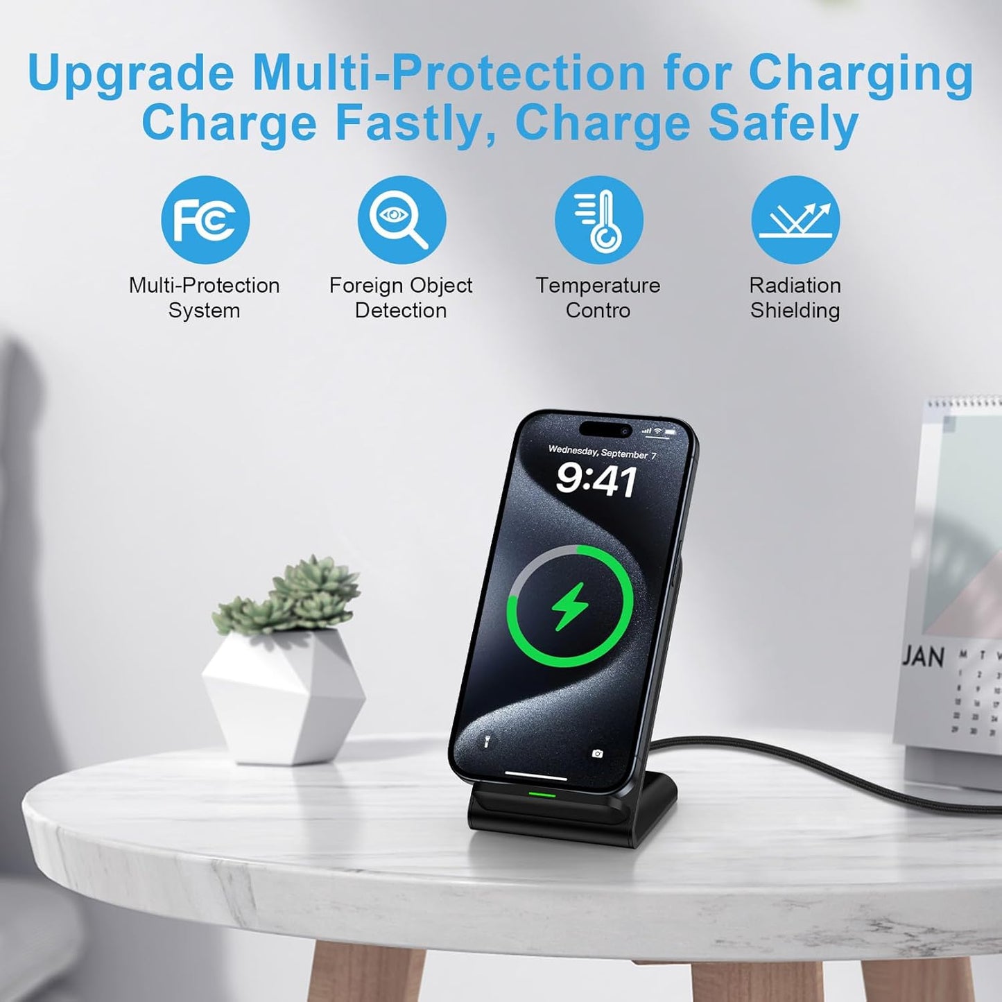 Pixel 9 10 Wireless Charger 15W Fast Charging for Google Pixel 10 9A 9 Pro XL Fold 8A 8 Pro 7A 7 6 Pro,Android Wireless Phone Charging Stand & QC Charger for Samsung Galaxy Z Fold Flip 6 S25 S24 S23