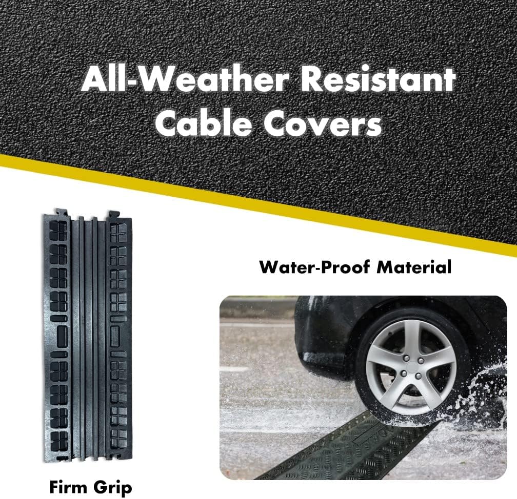 Kable Kontrol Drop Over Floor Cord Cover – 40” Inch Long 3 Channel Cable or Wire Protector – Rubber Ramp for Indoor and Outdoor Use – Black