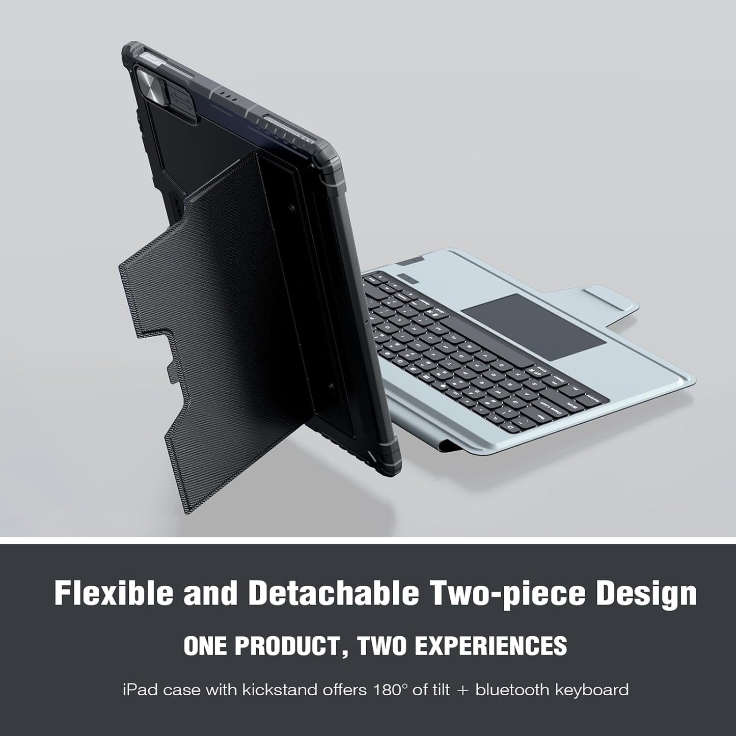 Nillkin iPad Air 13 inch Case Keyboard (M3,2025/M2,2024), Slide Camera Cover, iPad Pro 12.9 Protective Case with Backlit Wireless Detachable Keyboard, Multi-Touch Trackpad and Pencil Holder, Grey