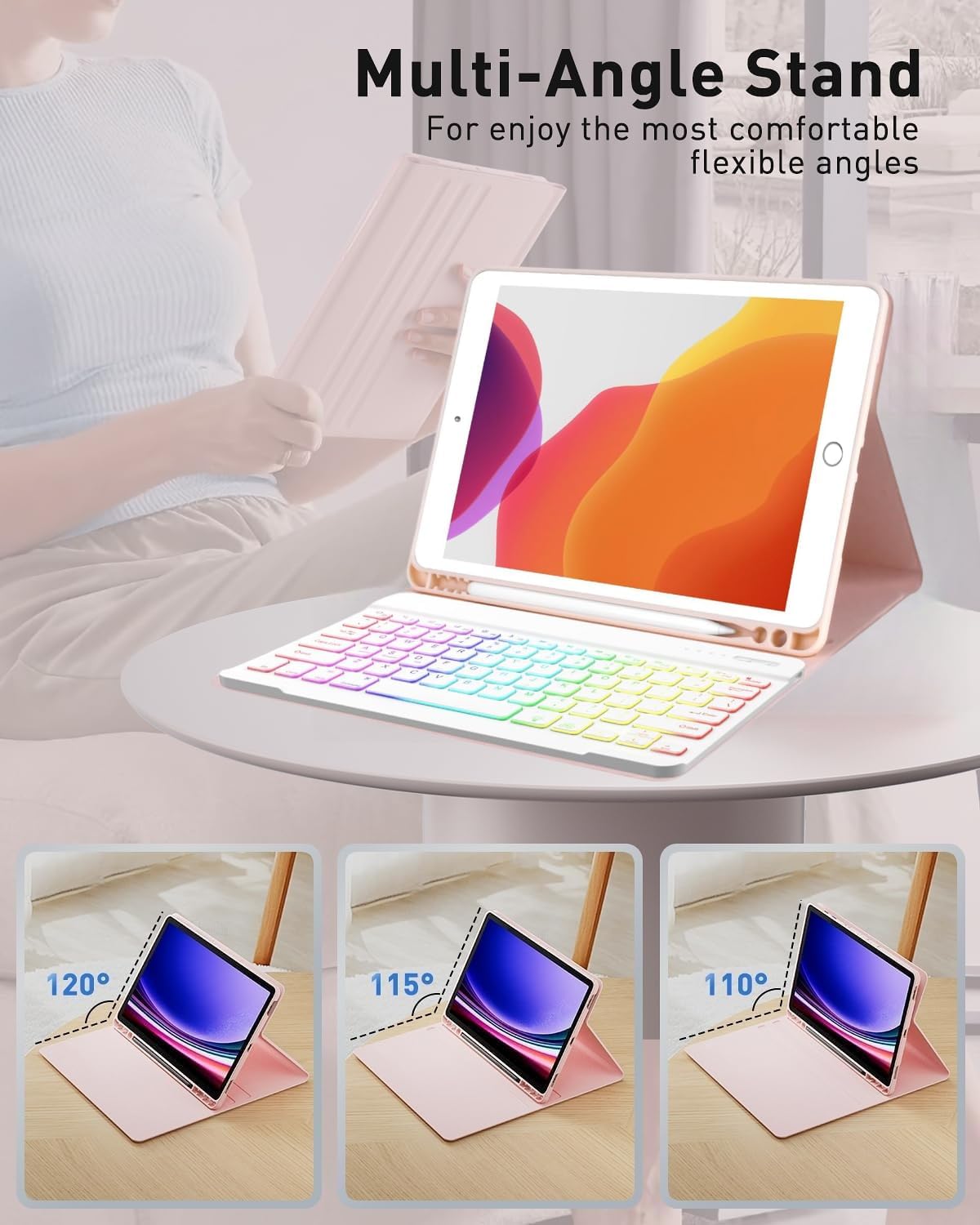 Keyboard Case for Galaxy Tab S10 Plus/S9 Plus/S9 FE Plus/S8 Plus/S7 Plus/S7 FE 12.4 Inch, 7 Color Rainbow Backlight Detachable Magnetic Keyboard Cover with S Pen Holder,Black